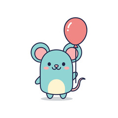 Fototapeta premium Cartoon Mouse Holding Red Balloon Illustration