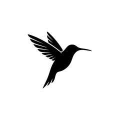 Obraz premium Black Hummingbird Silhouette Flying Isolated On White Background Small Exotic Bird Icon For Nature And Wildlife Design