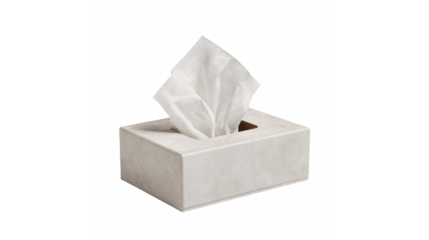 A white tissue box dispenser with tissues