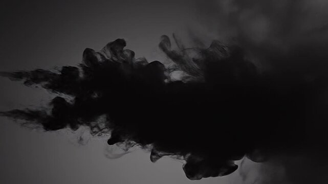 A swirling black cloud of smoke against a minimalist background, evoking mystery.