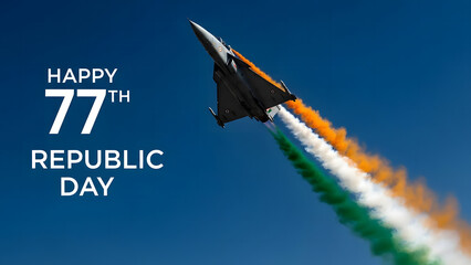 Minimalist Republic Day Greeting with Indian Tricolor Flag and Iconic India Gate Silhouette at Sunset