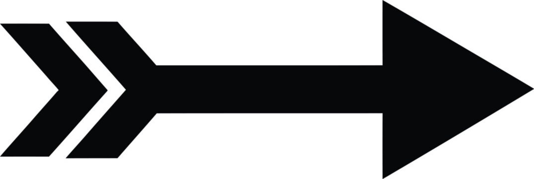 Black arrow pointing right with double lined tail right pointing symbol