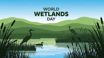 World Wetlands Day Celebration with Wildlife and Nature Scenery.