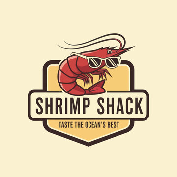 Shrimp Wearing Sunglasses Logo Design Element.