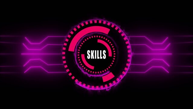Pink circular progress indicator with skills text and circuit lines on dark Generate title without using the word "Title:" before it. background 1765534274750