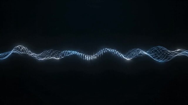 Glowing blue waveform pattern on a dark background with a white area below, showcasing a digital sound wave design.