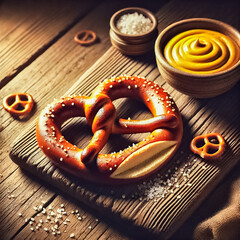 Two Pretzels with Salt on Dark Surface