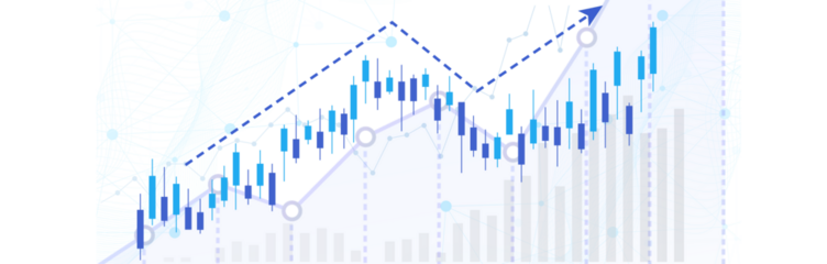 Stock Market Investment Trading Growth Chart with Upward Trend Line Isolated on Transparent Background