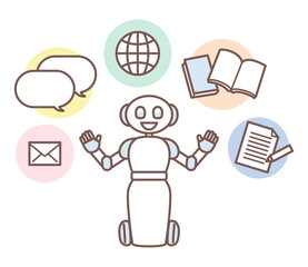 illustration of AI robot working with people