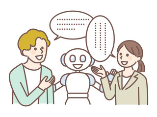 illustration of AI robot working with people