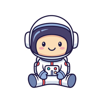 Cute Cartoon Astronaut Sitting in Space Suit