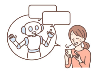 illustration of AI robot working with people