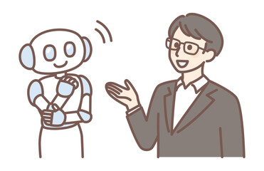 illustration of AI robot working with people