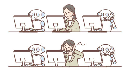 illustration of AI robot working with people