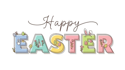 Colorful Easter Text with Bunny Decoration.