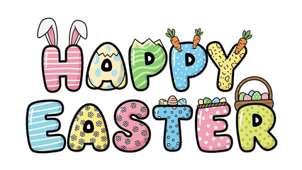 Colorful Handwritten Happy Easter Illustration.