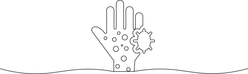 Obraz premium Hand emerging from liquid with germs and viruses simple line art illustration hygiene and health concept black and white minimalist design