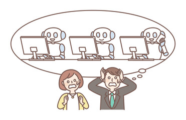 illustration of AI robot working with people