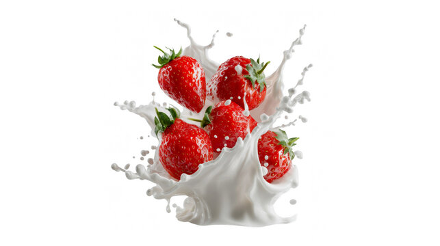 Fresh strawberries splashing into creamy milk - Powered by Adobe