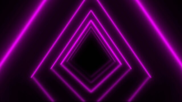 Purple neon geometric diamond tunnel with multiple glowing outlines and symmetrical layered abstract Generate title without using the word "Title:" before it