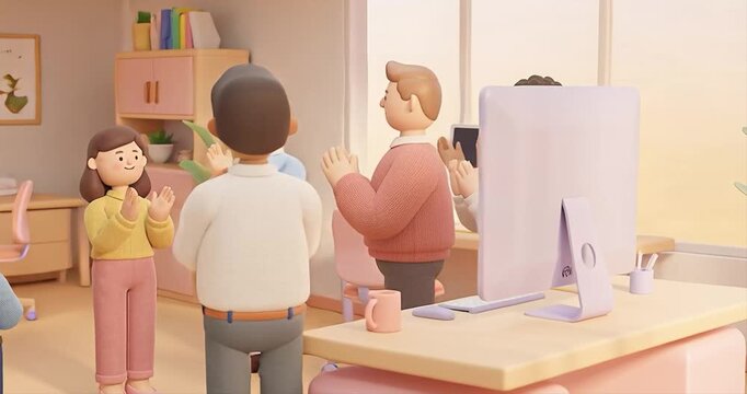 Animated team celebrating success in modern office setting