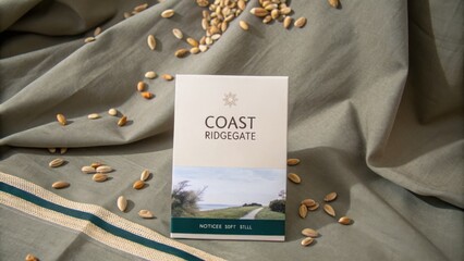 Natural Landscape Product Design with Text on Neutral Fabric and Seeds Displayed for Creative Inspiration