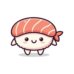 Obraz premium Adorable Cartoon Sushi Character with Salmon Topping