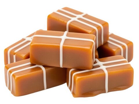 Homemade caramel candies wrapped in string