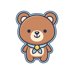Fototapeta premium Adorable Cartoon Bear with Blue Ribbon