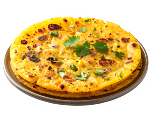 Cheese topped pizza on wooden board.