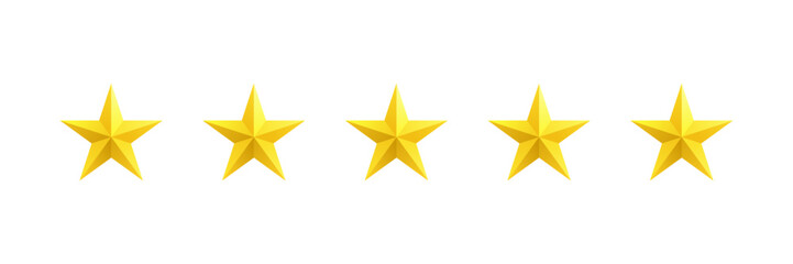 Five Stars, Five golden pointed stars, five star rating, vector, icon