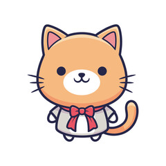 Fototapeta premium Adorable Cartoon Cat with Red Bow Illustration