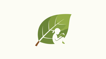 Obraz premium girl reading a book on a green leaf icon