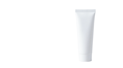 Slim blank white cosmetic plastic tube mockup front view isolated on transparent background with copy space