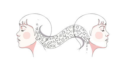 Obraz premium people communicating with symbolic thoughts and ideas flowing