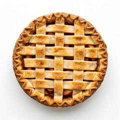 A delicious homemade pie with a lattice crust on a white background