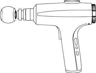 Percussion massage gun Hand-drawn Sketch Drawing Vector Illustration, Line Linear Symbol Engraving Coloring Book, Black and White Isolated
