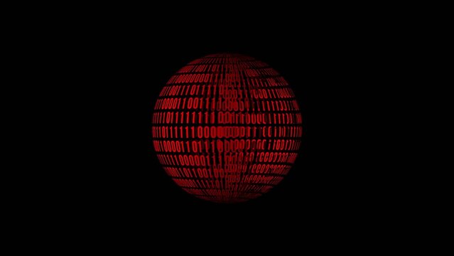 Red glowing digital sphere composed of binary code numbers on a Generate title without using the word "Title:" before it. black background
