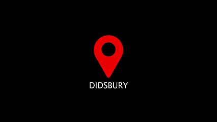 Red location map pin above the word Didsbury on a Generate title without using the word "Title:" before it. black background