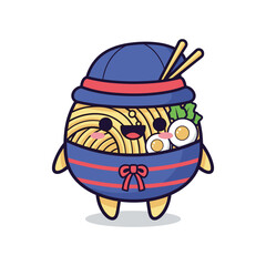 Obraz premium Cartoon Noodle Character with Chopsticks and Egg