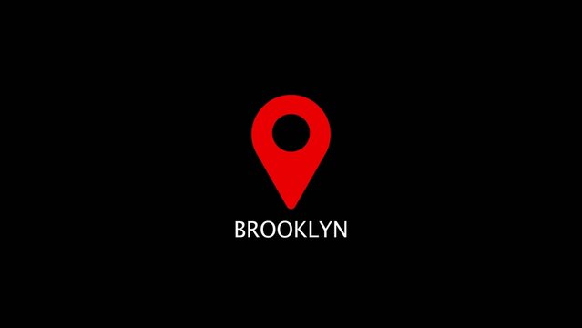 Red location pin marker with the word Brooklyn written below on a Generate title without using the word "Title:" before it. black background