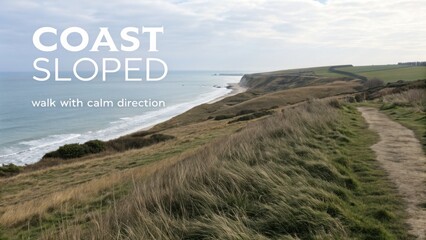 Scenic Coastal Pathway with Gentle Slopes and Tranquil Ocean Views Under a Cloudy Sky