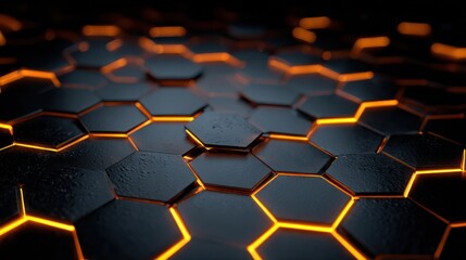 Dark hexagonal surface with glowing orange lines
