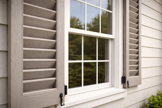 Residential house window with shutters and classic exterior design