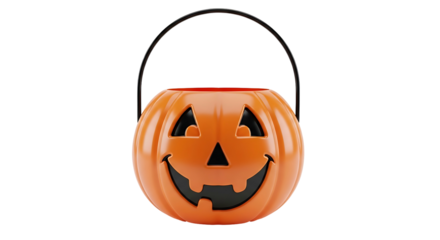 Halloween Pumpkin Bucket with Smiling Face and Black Handle.