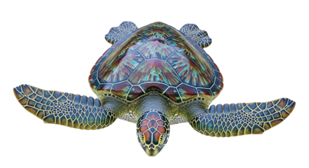 Sea Turtle Isolated on White Background CloseUp View.