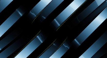 Fototapeta premium Abstract dark background with diagonal metallic blue stripes and reflections, creating a sense of depth and futuristic design