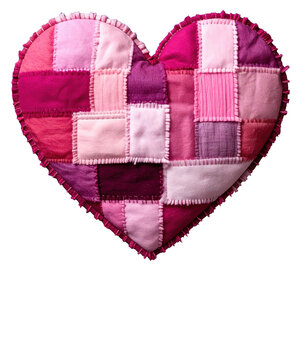 Handmade Patchwork Heart Pillow in Pink and Red Fabric Valentine