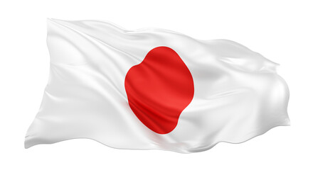 Japan flag in the wind isolated on transparent background 3D render