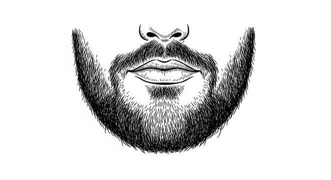 Hand drawn sketch of soul patch beard isolated on white background. Small under lip facial hair illustration.